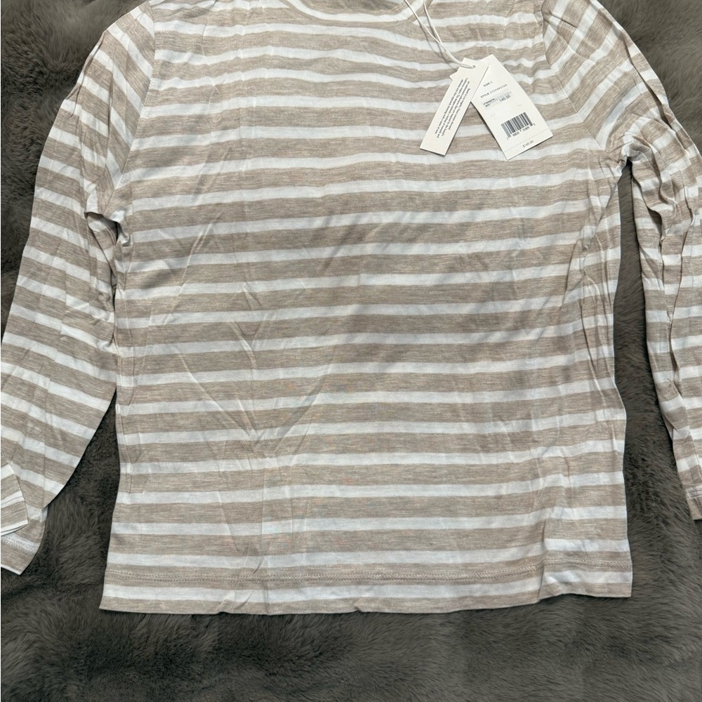 Vince Striped Long Sleeve Tee - Cream and White
